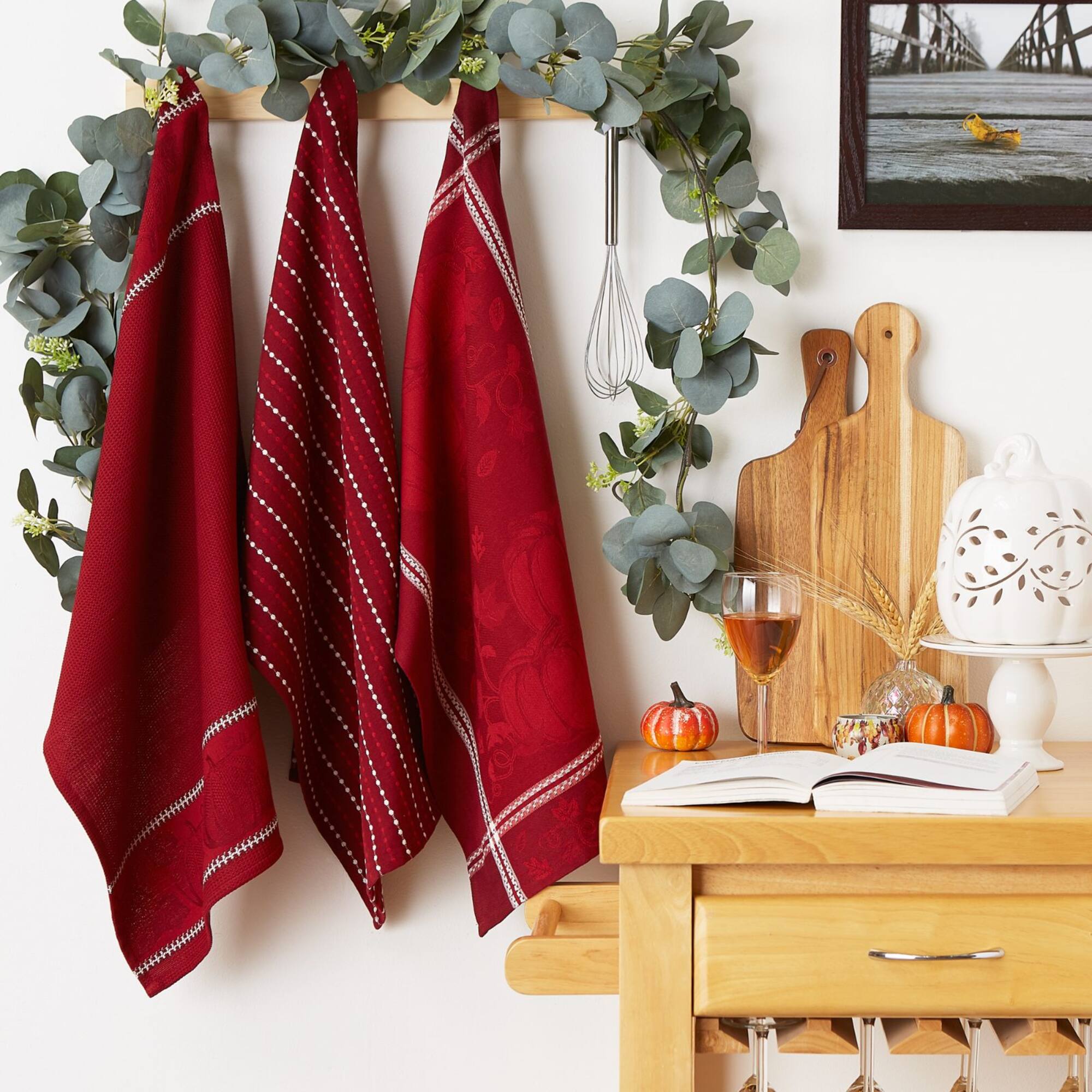 DII® Redwood Harvest Embellished Dish Towels, 3ct.